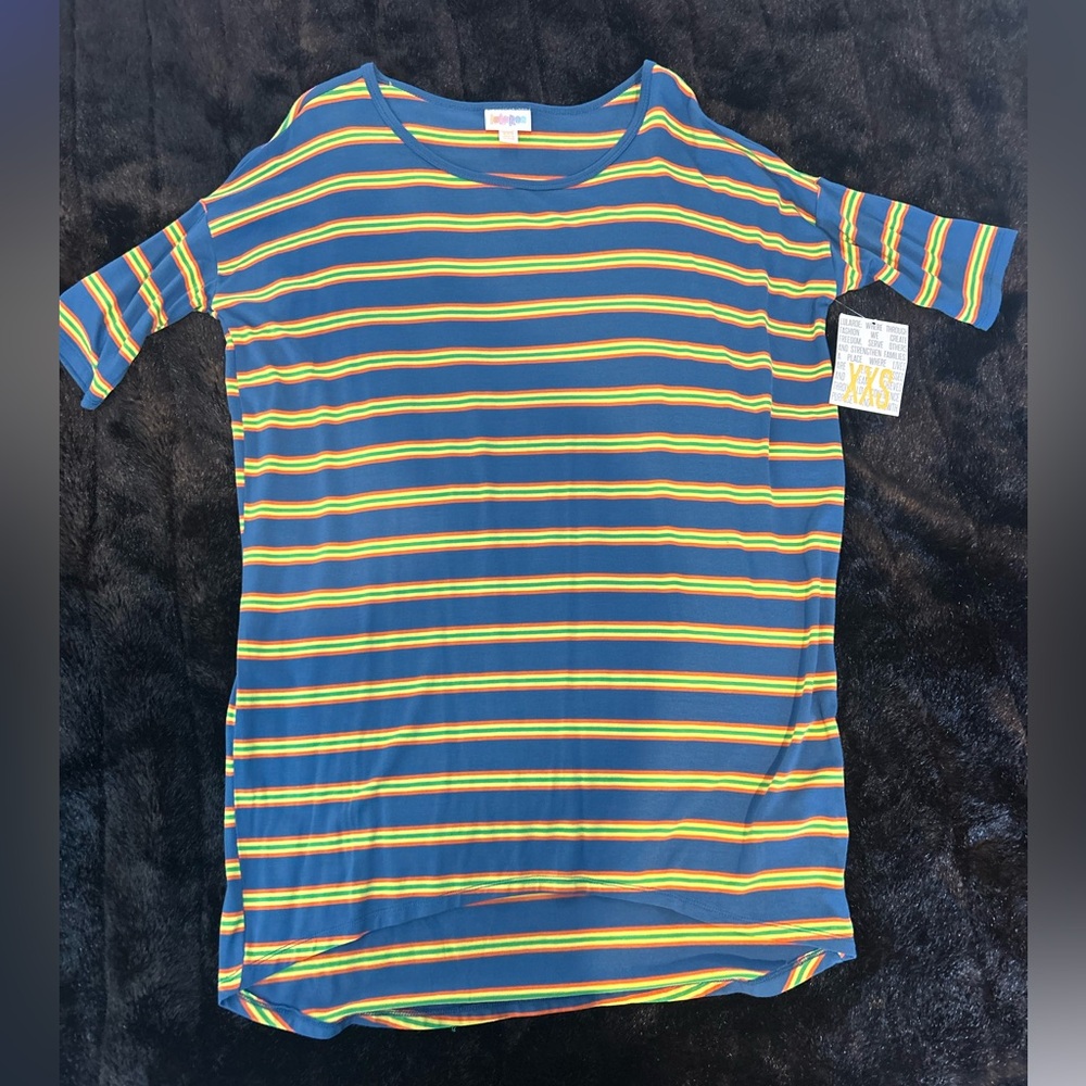 LuLaRoe XS Rainbow Stripe Hi-Low Short Sleeve Irma Top NWT